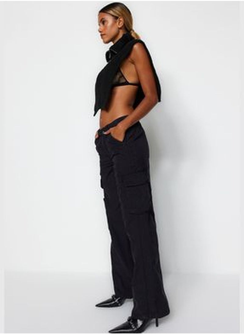 trendyol Black High Waist Wide Leg Jeans with Cargo Pocket TWOAW24JE00215  - Image 5