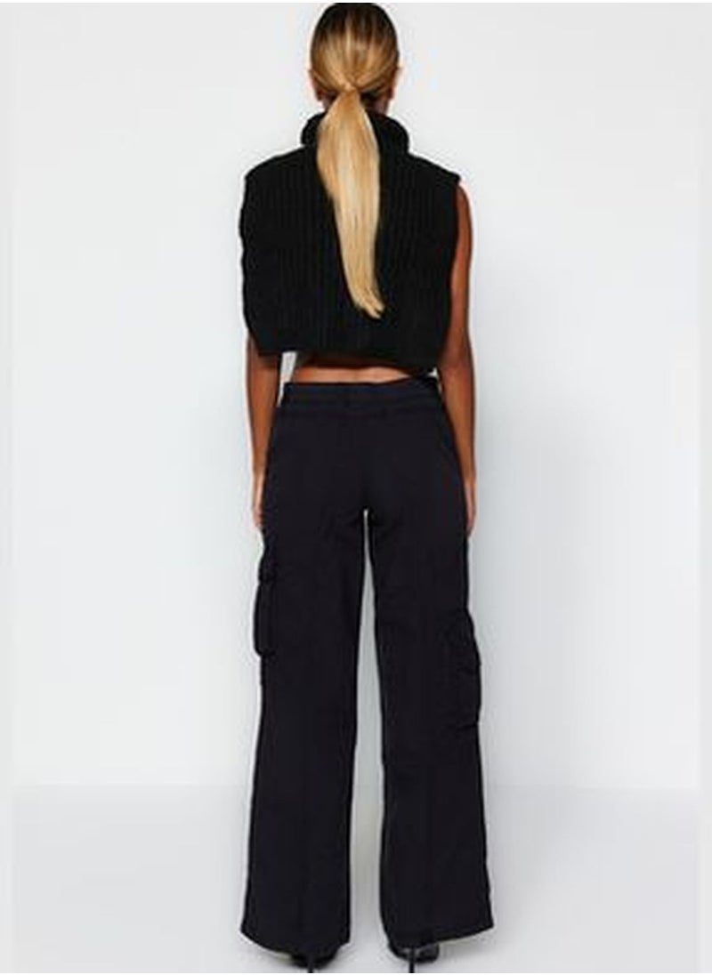 trendyol Black High Waist Wide Leg Jeans with Cargo Pocket TWOAW24JE00215  - Image 4