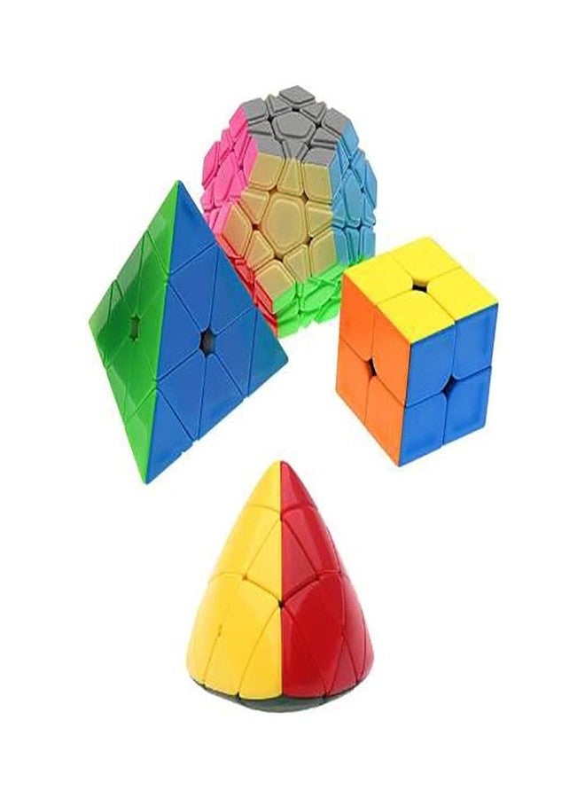 QWICK CLICK Super Speedy Super Smoothie 2x2, Pyramid Triangle with MegaMix & Mastermorphix Stickerless Cube Bundle (4 Pieces)