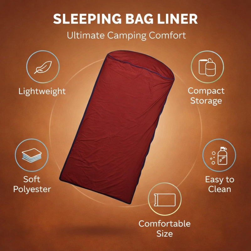 Burgundy Ultralight Polyester Fleece Sleeping Bag Liner for Camping and Travel - Image 3