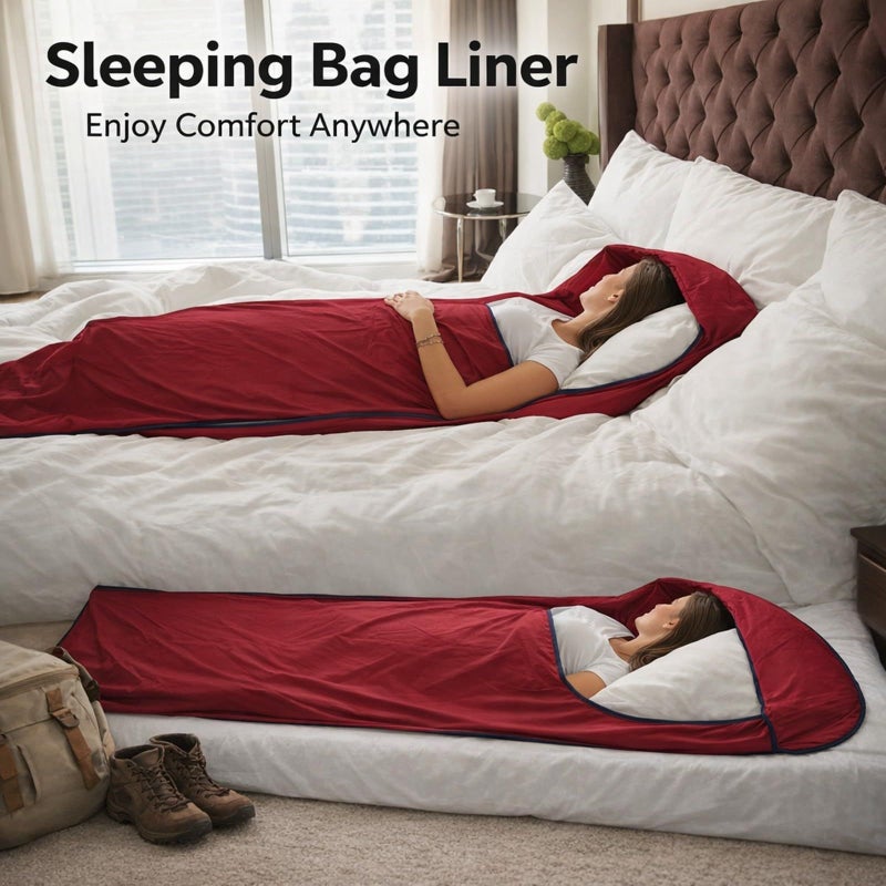 Burgundy Ultralight Polyester Fleece Sleeping Bag Liner for Camping and Travel - Image 5