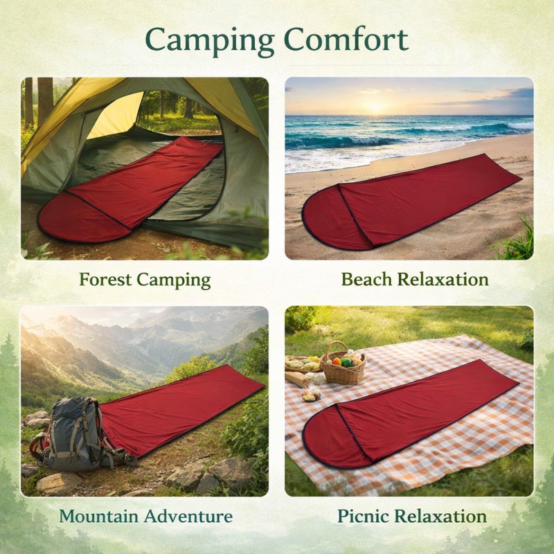 Burgundy Ultralight Polyester Fleece Sleeping Bag Liner for Camping and Travel - Image 4