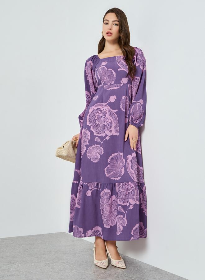 Styli Lilac Floral Square Neck Maxi Dress - Image 1