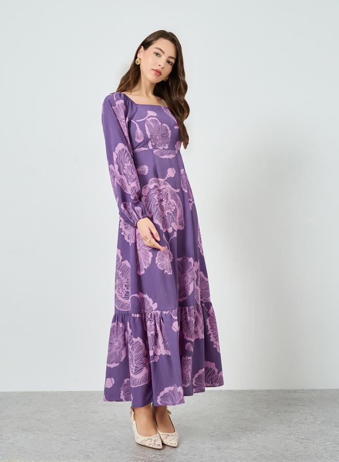 Styli Lilac Floral Square Neck Maxi Dress - Image 3