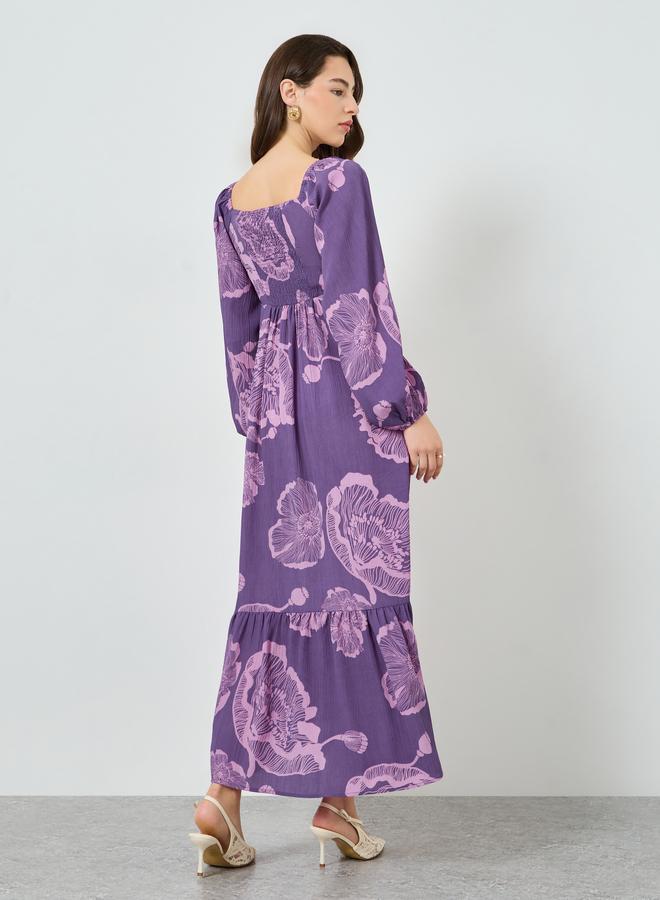 Styli Lilac Floral Square Neck Maxi Dress - Image 5
