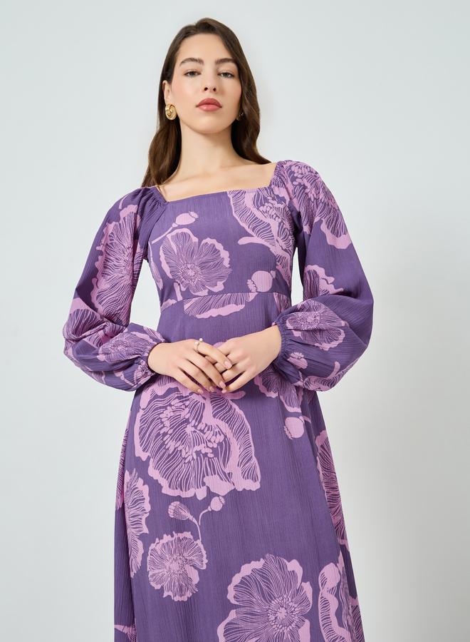 Styli Lilac Floral Square Neck Maxi Dress - Image 2