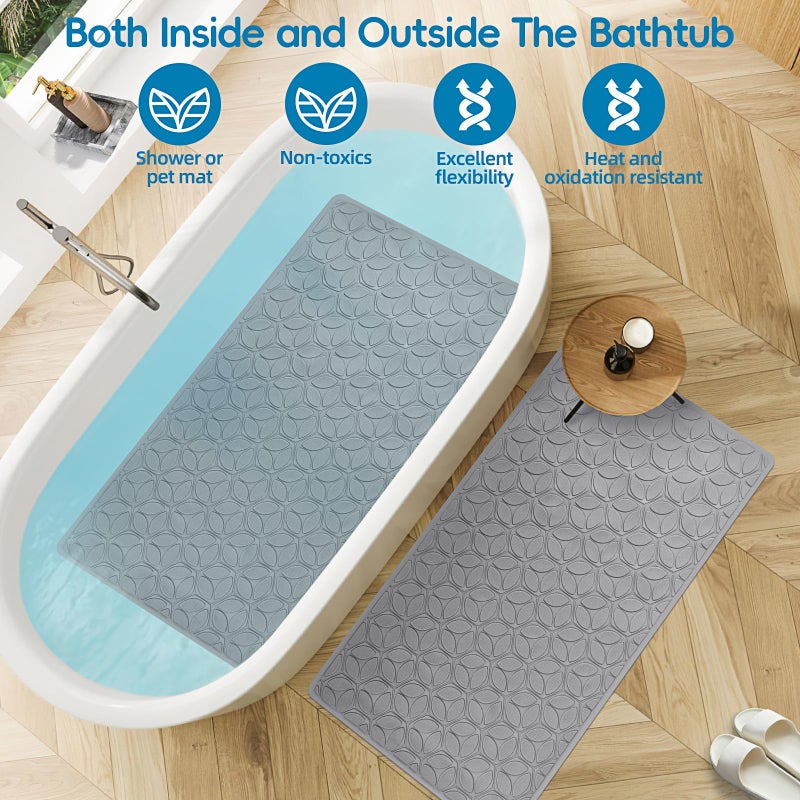 WRISIN Bathtub Mat Non Slip with Suction Cups - 100% Rubber Bathroom Mat Textured for Bath Tub Shower Safety - Soft on Touch - BPA/PVC Free - Pet Dog Bath Mat - Machine Washable - 16 Ã— 28 Inchï¼ˆGrayï¼‰ - Image 4