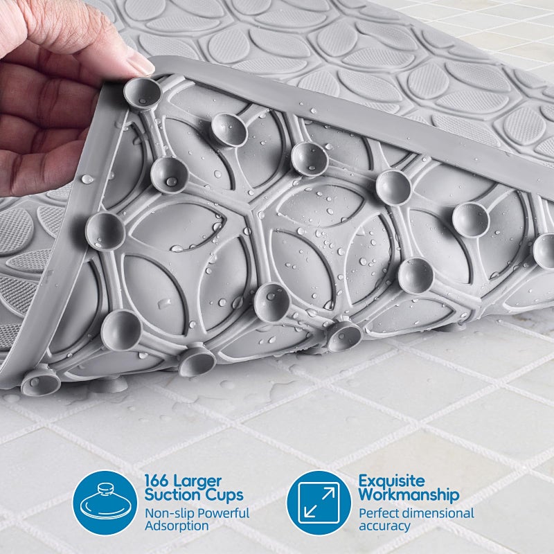 WRISIN Bathtub Mat Non Slip with Suction Cups - 100% Rubber Bathroom Mat Textured for Bath Tub Shower Safety - Soft on Touch - BPA/PVC Free - Pet Dog Bath Mat - Machine Washable - 16 Ã— 28 Inchï¼ˆGrayï¼‰ - Image 3