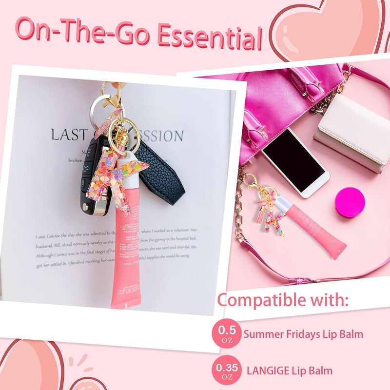 2 قطعة من أغطية مفاتيح لعطلات نهاية الأسبوع الصيفية، من ماركة Glossier، تحتوي على بلسم شفاه وحلقات مزينة بحروف أولية لحمل أحمر الشفاه. - Image 3