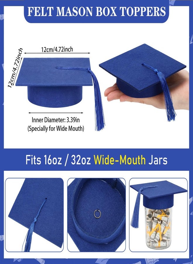 Mindsoft 24 Pcs 4.72'' Large 2026 Graduation Cap Decorations Mason Jar Lid with Tassels Wide Grad Hat Mason Can Toppers for 2026 Graduation Party Table Gift Photo Prop Decoration (Blue) - Image 2