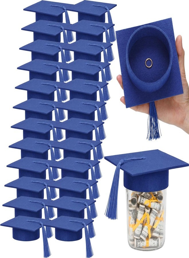 Mindsoft 24 Pcs 4.72'' Large 2026 Graduation Cap Decorations Mason Jar Lid with Tassels Wide Grad Hat Mason Can Toppers for 2026 Graduation Party Table Gift Photo Prop Decoration (Blue) - Image 1