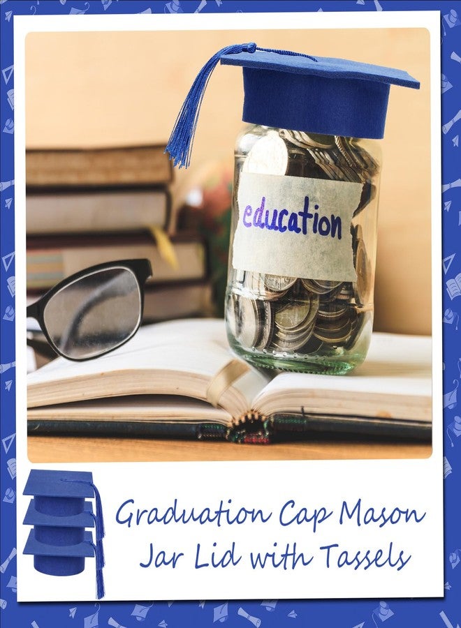Mindsoft 24 Pcs 4.72'' Large 2026 Graduation Cap Decorations Mason Jar Lid with Tassels Wide Grad Hat Mason Can Toppers for 2026 Graduation Party Table Gift Photo Prop Decoration (Blue) - Image 5