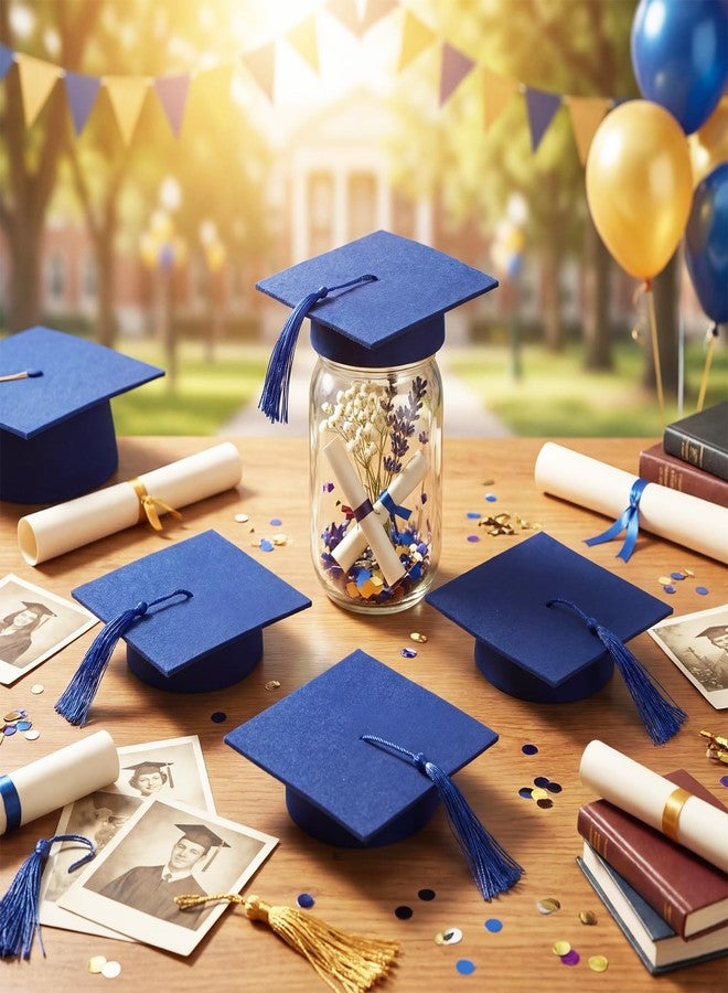 Mindsoft 24 Pcs 4.72'' Large 2026 Graduation Cap Decorations Mason Jar Lid with Tassels Wide Grad Hat Mason Can Toppers for 2026 Graduation Party Table Gift Photo Prop Decoration (Blue) - Image 4