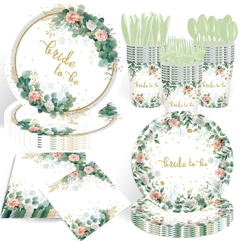 WEIKA 168 Pcs Floral Party Supplies Bridal Shower Paper Plates and Napkins Sets for 24 Guest, Floral Party Disposable Paper Dinner Plates, Cups, Forks, for Baby Shower Birthday Bridal Shower Supplies - Image 1