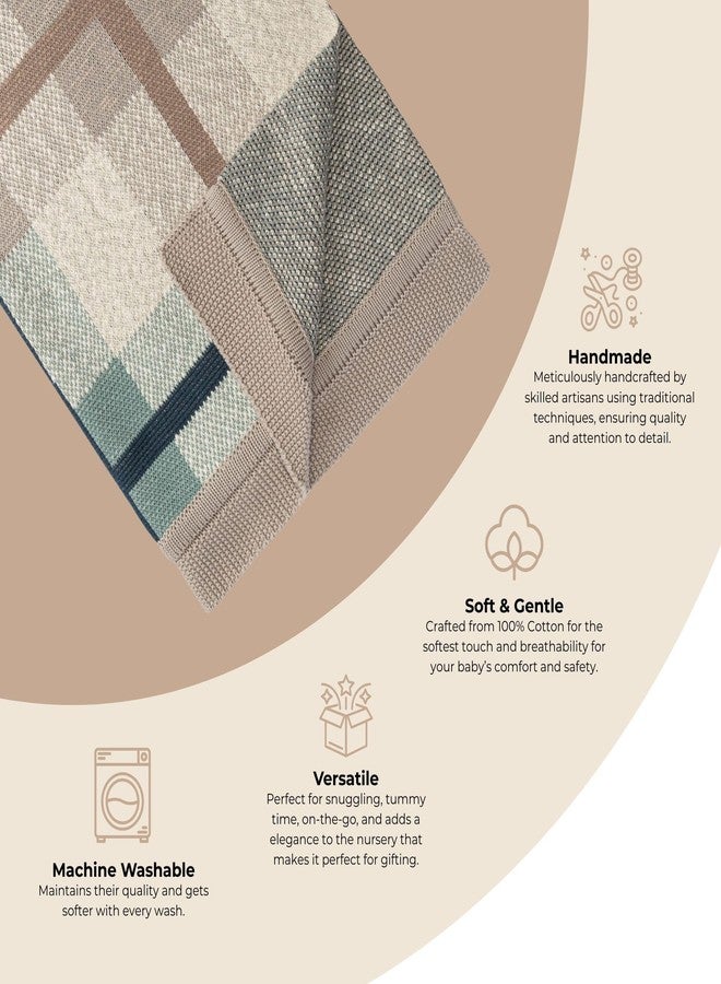 كرين بيبي بطانية أطفال محبوكة من Crane Baby، مجموعة Charlie Farmhouse Plaid، بطانيات قطنية، بطانية سرير أطفال، بطانيات عربات أطفال، ديكورات حضانة مناسبة للجنسين، لحاف أطفال محبوك - Image 2