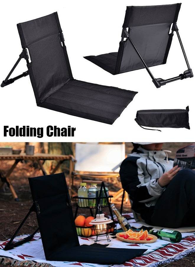 تابيت كرسي تخييم قابل للطي وخفيف الوزن مع مسند ظهر، مقعد أرضي مريح للنزهات في الهواء الطلق، مناسب لحمام السباحة والشاطئ والنزهات، مع حقائب تخزين (أسود) - Image 1