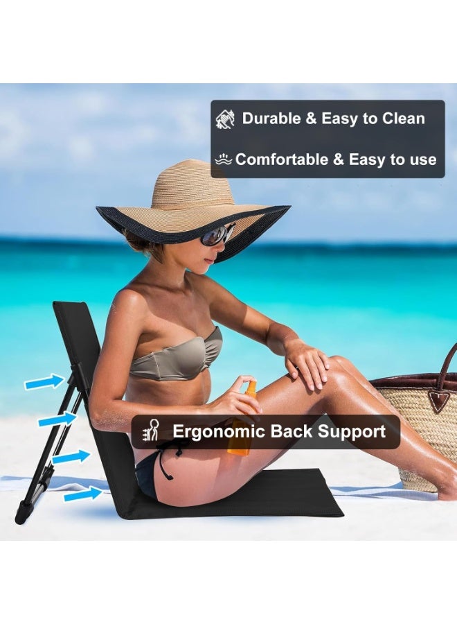تابيت كرسي تخييم قابل للطي وخفيف الوزن مع مسند ظهر، مقعد أرضي مريح للنزهات في الهواء الطلق، مناسب لحمام السباحة والشاطئ والنزهات، مع حقائب تخزين (أسود) - Image 3