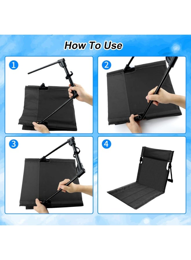 تابيت كرسي تخييم قابل للطي وخفيف الوزن مع مسند ظهر، مقعد أرضي مريح للنزهات في الهواء الطلق، مناسب لحمام السباحة والشاطئ والنزهات، مع حقائب تخزين (أسود) - Image 4