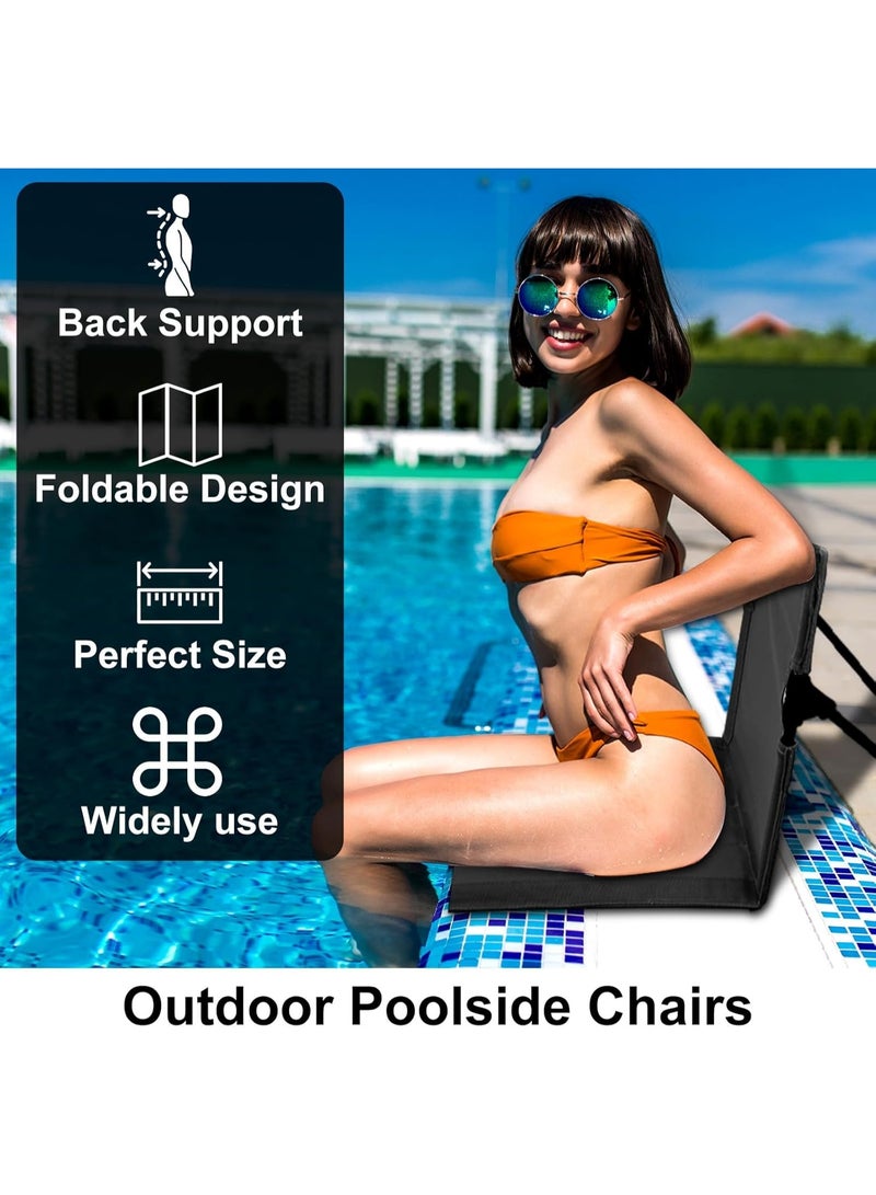 تابيت كرسي تخييم قابل للطي وخفيف الوزن مع مسند ظهر، مقعد أرضي مريح للنزهات في الهواء الطلق، مناسب لحمام السباحة والشاطئ والنزهات، مع حقائب تخزين (أسود) - Image 5