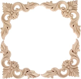 MUXSAM MUXSAM 4Pcs Wood Carved Appliques Onlays, Unpainted Little Wooden Corners Flower Carvings Decals for Mirrors Cabinets  - Image 1
