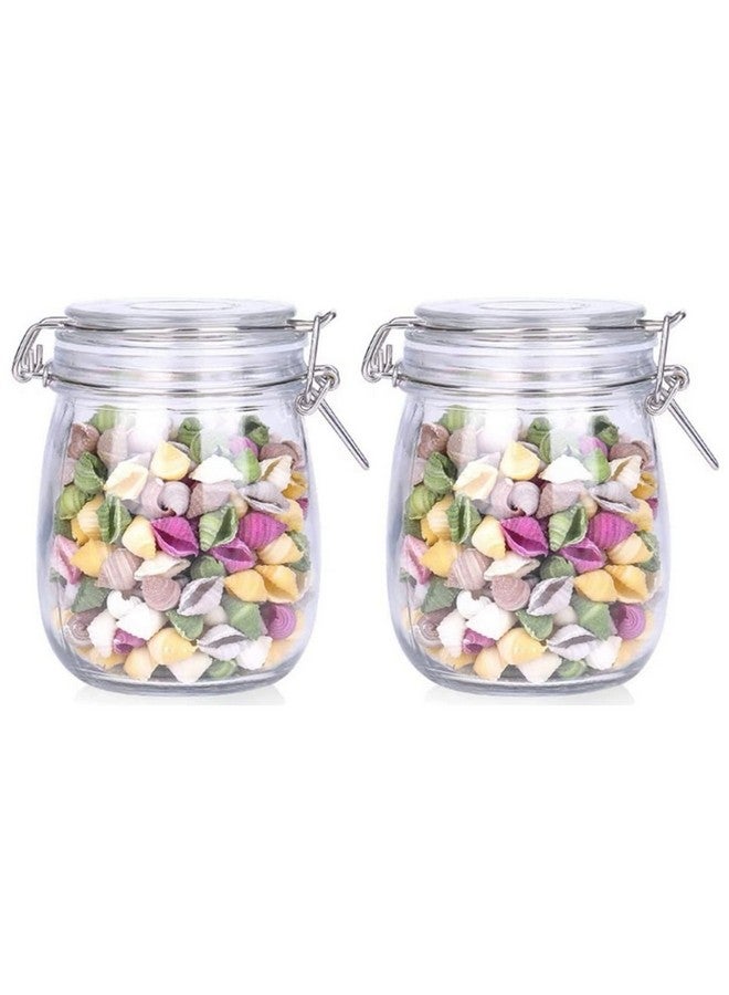 OLWICK 2 Pcs Air Tight Glass Storage Containers With Steel Clamp Lid And Silicon Seal/Glass Jars/Kitchen Storage Containers/Cookie Jar (Round, 750 Ml, Transparent) - Image 1