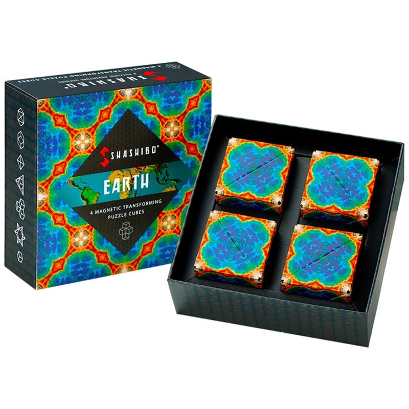 SHASHIBO Shape Shifting Box - Award-Winning, Patented Fidget Cube w/ 36 Rare Earth Magnets - Transforms Into Over 70 Shapes, Gift Box, Download Fun in Motion Toys Mobile App (Earth, 4 Pack) - Image 1