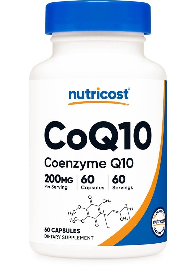 Nutricost CoQ10 200 ملغ، 60 كبسولة نباتية، 60 حصة - امتصاص عالي، نباتي، غير معدل وراثيًا، إنزيم Q10 - Image 1