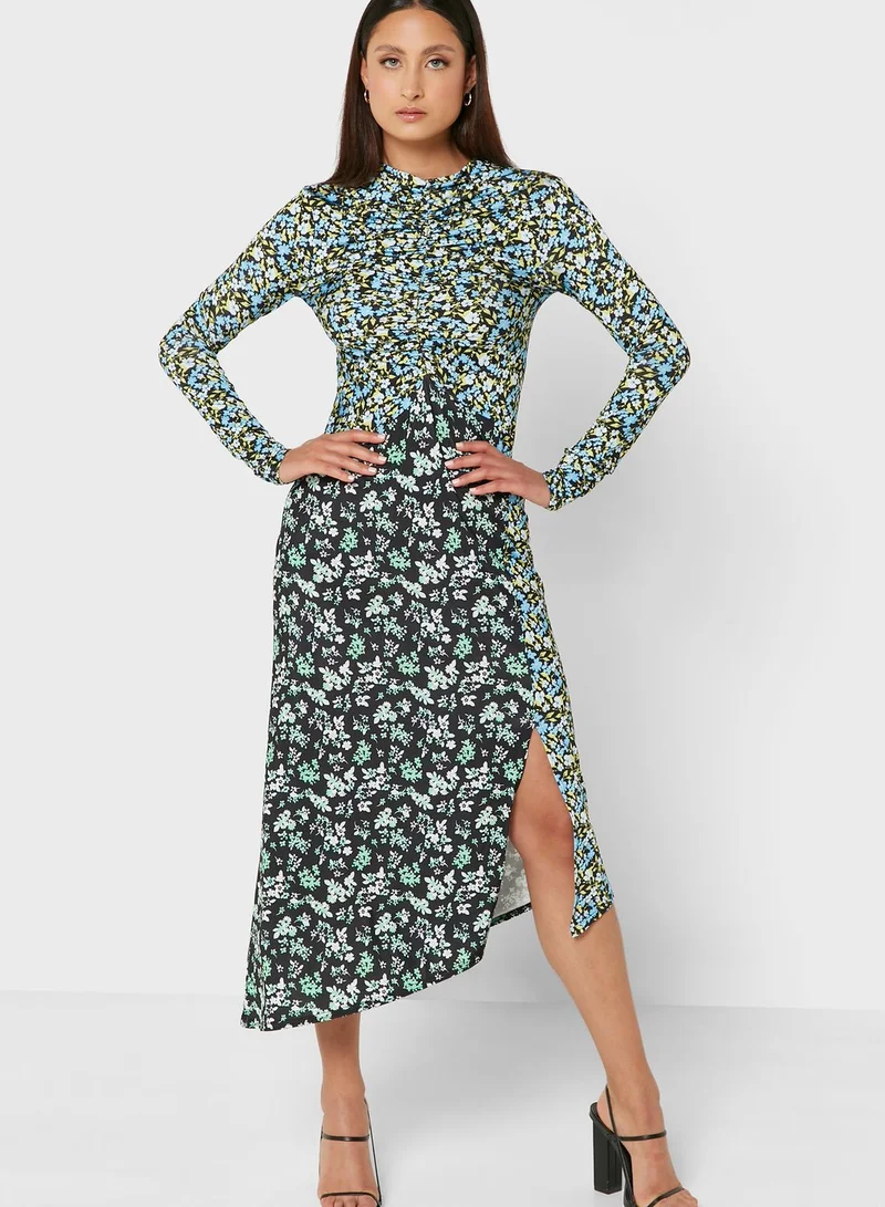 river island asymmetric dress Petite Blue Drape Midi Dress
