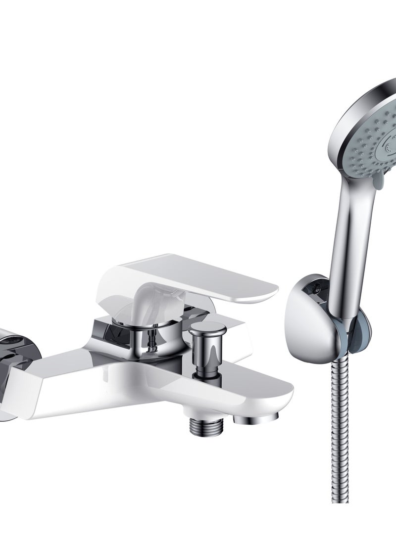 HESANIT HESANIT Elite Single Lever Bath Mixer With Hand Shower Set White Chrome - 7002WC  - Image 1