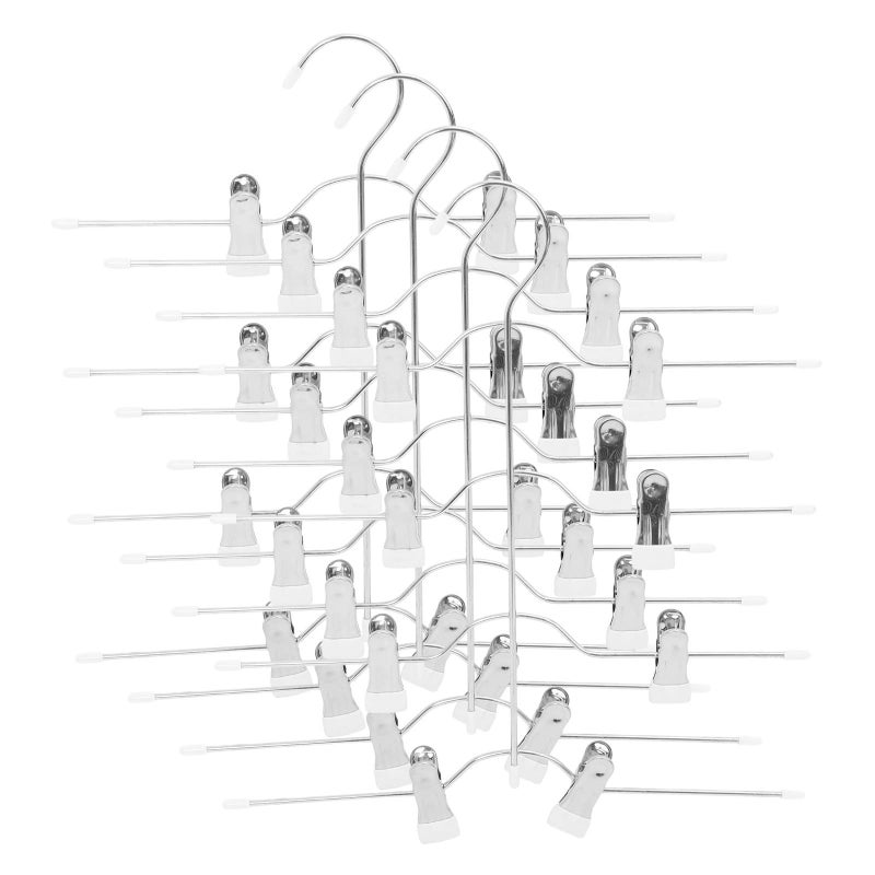 White 4 Tier Pants Hangers With Clips Space Saving Closet Organizer for Skirts Storage - Image 2