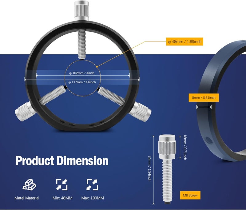 Astromania Adjustable Guiding Scope Rings 102 mm Inside Diameter (Pair) - for Telescope Tube Diameter or Finders 48 to 100mm - Image 5