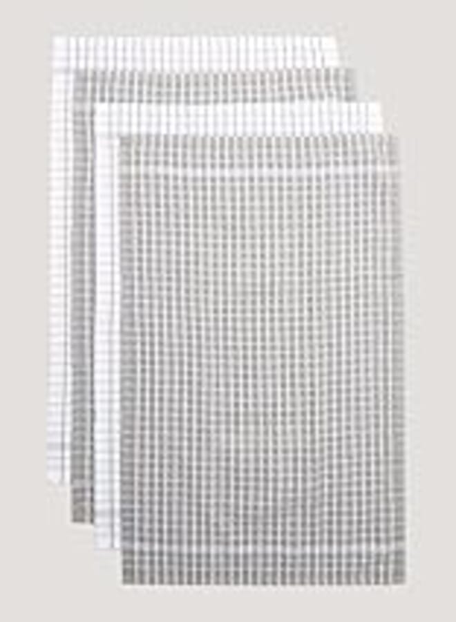 Matalan Terry Tea Towel, Grey Check, 4-Pack