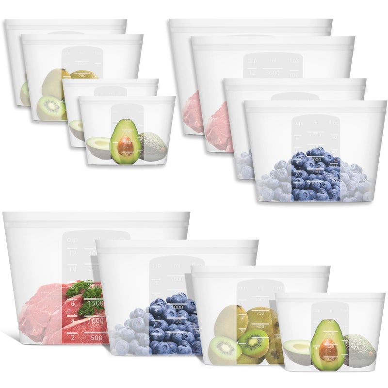 Annaklin Reusable Storage Bag  8 Pack 100% Silicone Food Storage Bags Stand Up Zip Lock Bags for Food  Freezer Microwave Oven Dishwasher Safe  2 Extra Large(0.8 Gallon) 2 Large 2 Medium 2 Small  Translucent - Image 1