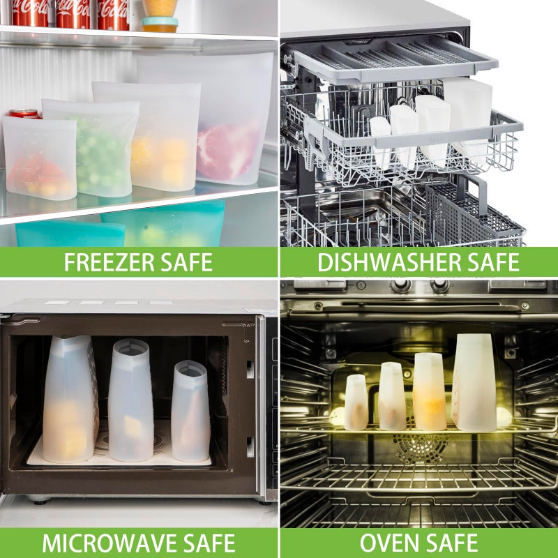 Annaklin Reusable Storage Bag  8 Pack 100% Silicone Food Storage Bags Stand Up Zip Lock Bags for Food  Freezer Microwave Oven Dishwasher Safe  2 Extra Large(0.8 Gallon) 2 Large 2 Medium 2 Small  Translucent - Image 5