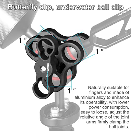 MINIFOCUS 2PCS 1'' Aluminum Triple Holes Ball Clamp Mount for Underwater Diving Light Arms Tray System, Photography Diving Camera, 360° Clip for GoPro Action Camera Flashlight Arms System - Image 2