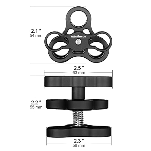 MINIFOCUS 2PCS 1'' Aluminum Triple Holes Ball Clamp Mount for Underwater Diving Light Arms Tray System, Photography Diving Camera, 360° Clip for GoPro Action Camera Flashlight Arms System - Image 3