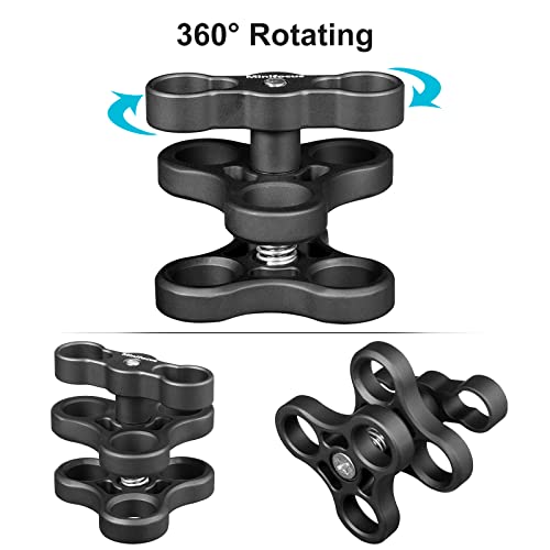 MINIFOCUS 2PCS 1'' Aluminum Triple Holes Ball Clamp Mount for Underwater Diving Light Arms Tray System, Photography Diving Camera, 360° Clip for GoPro Action Camera Flashlight Arms System - Image 5