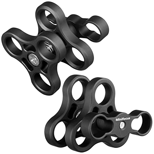 MINIFOCUS 2PCS 1'' Aluminum Triple Holes Ball Clamp Mount for Underwater Diving Light Arms Tray System, Photography Diving Camera, 360° Clip for GoPro Action Camera Flashlight Arms System - Image 1