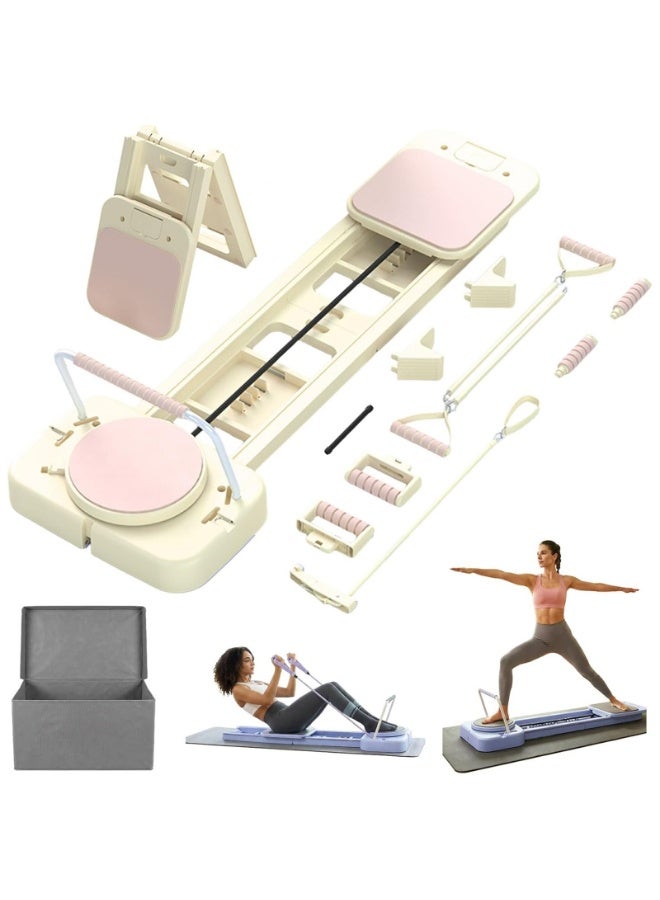 ETG Foldable Pilates Reformer Board, 7-in-1 Multifunctional Home Pilates Machine with Full Accessories & Storage Box, Adjustable Resistance Bands, Silent Sliding Core Trainer for Full Body Workout, Suitable for Beginners & Professionals,Pink - Image 1