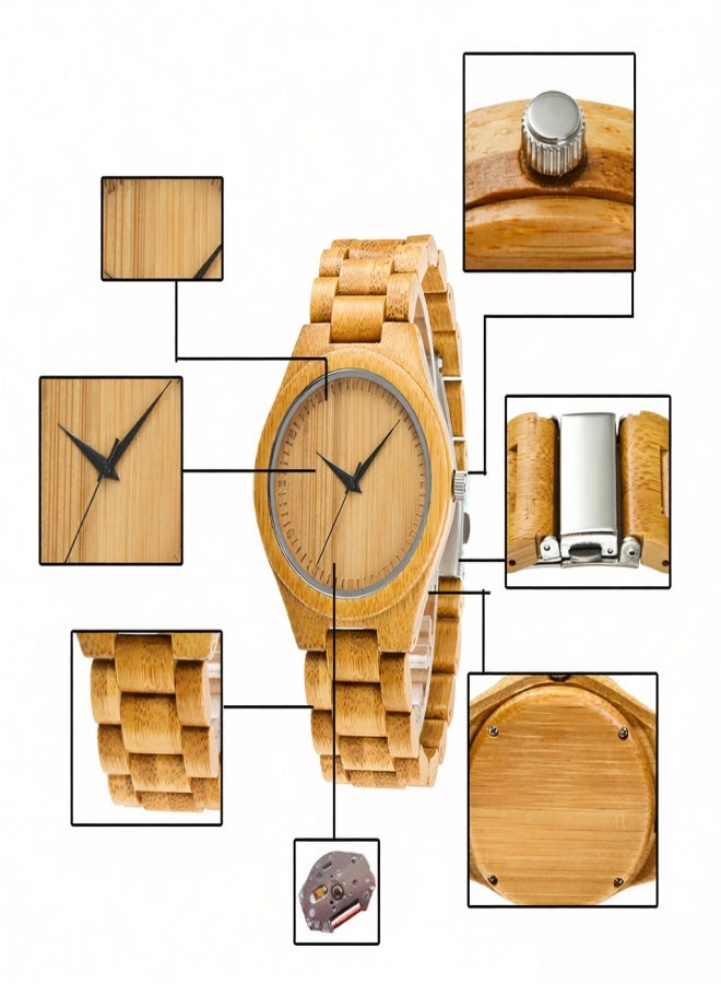 ريداير ساعة يد نسائية من خشب البامبو، ساعة خشبية، ساعة كوارتز تناظرية، خفيفة الوزن، ساعة يد كاجوال، ساعة يد كلاسيكية - Image 5