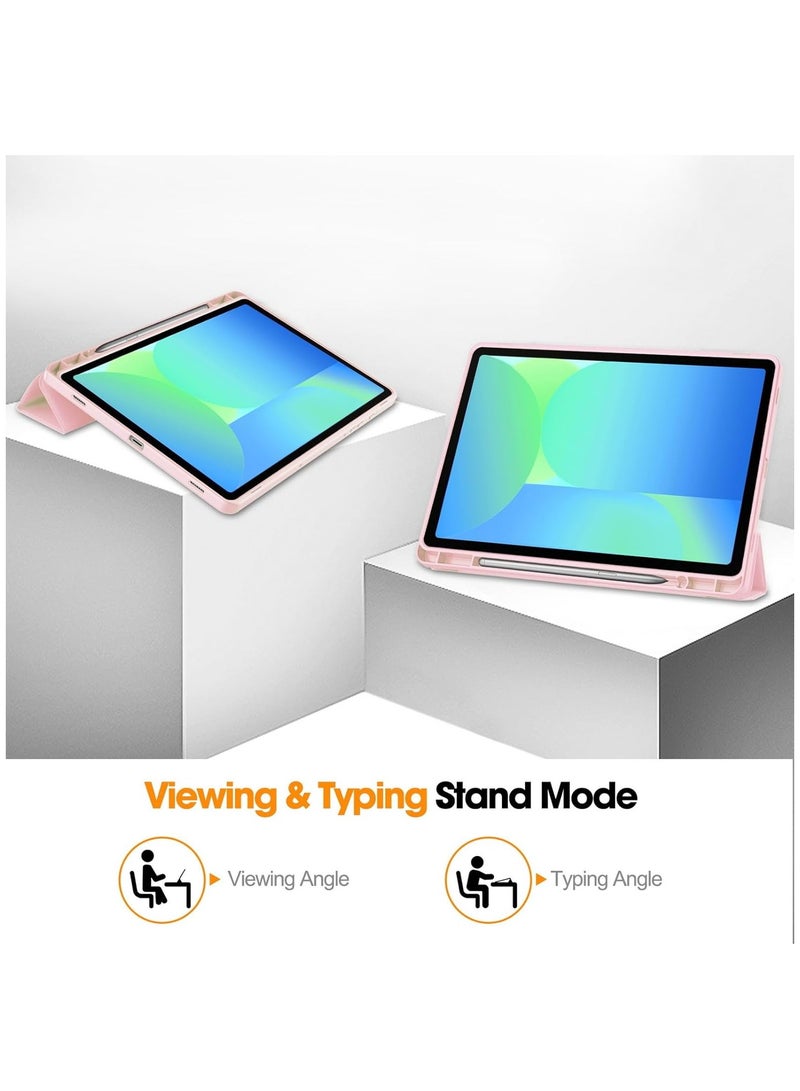 Tablet Case for Samsung Galaxy Tab S10 FE / S9 FE 10.9-Inch with S Pen Holder, Soft TPU Tri-Fold Stand Protective Tablet Cover, Support S Pen Charging, Auto Wake/Sleep (PINK)) - Image 3