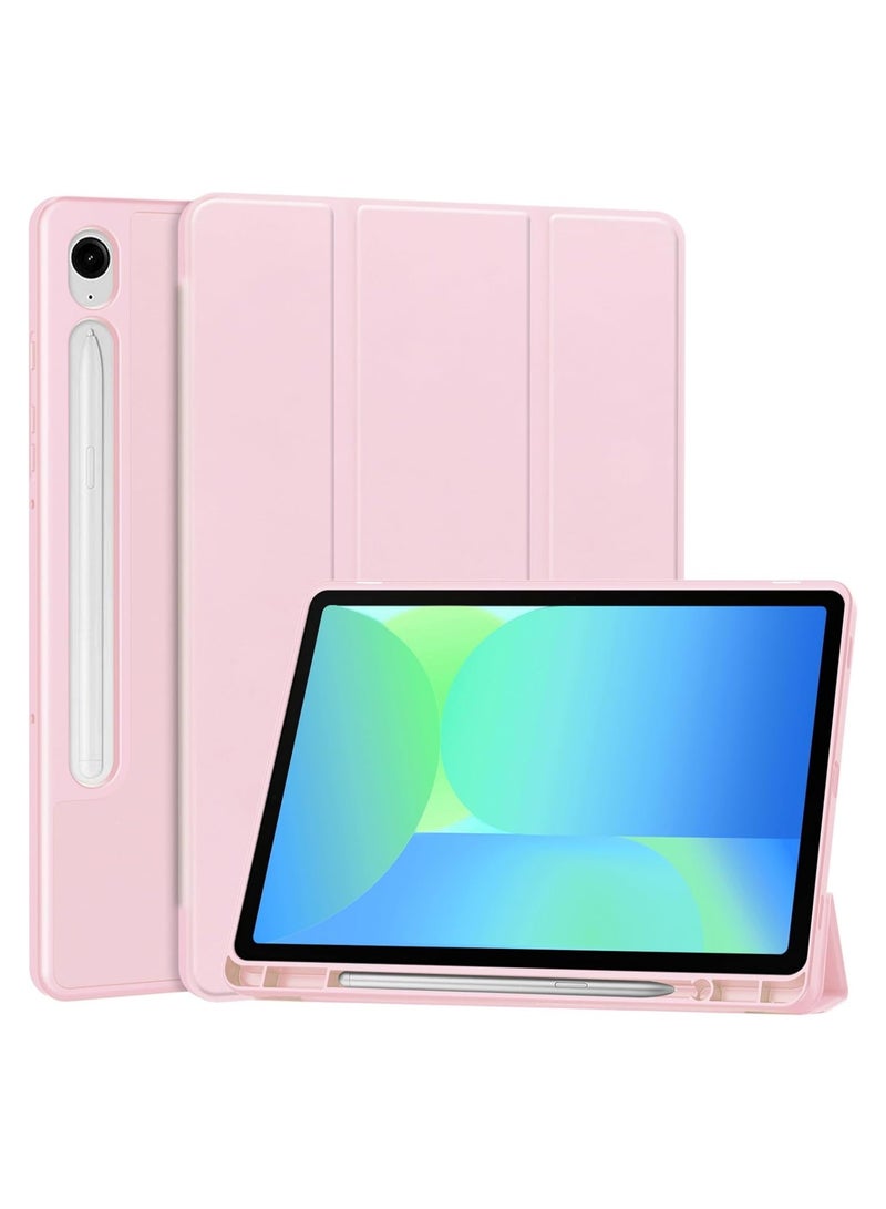 Tablet Case for Samsung Galaxy Tab S10 FE / S9 FE 10.9-Inch with S Pen Holder, Soft TPU Tri-Fold Stand Protective Tablet Cover, Support S Pen Charging, Auto Wake/Sleep (PINK)) - Image 1