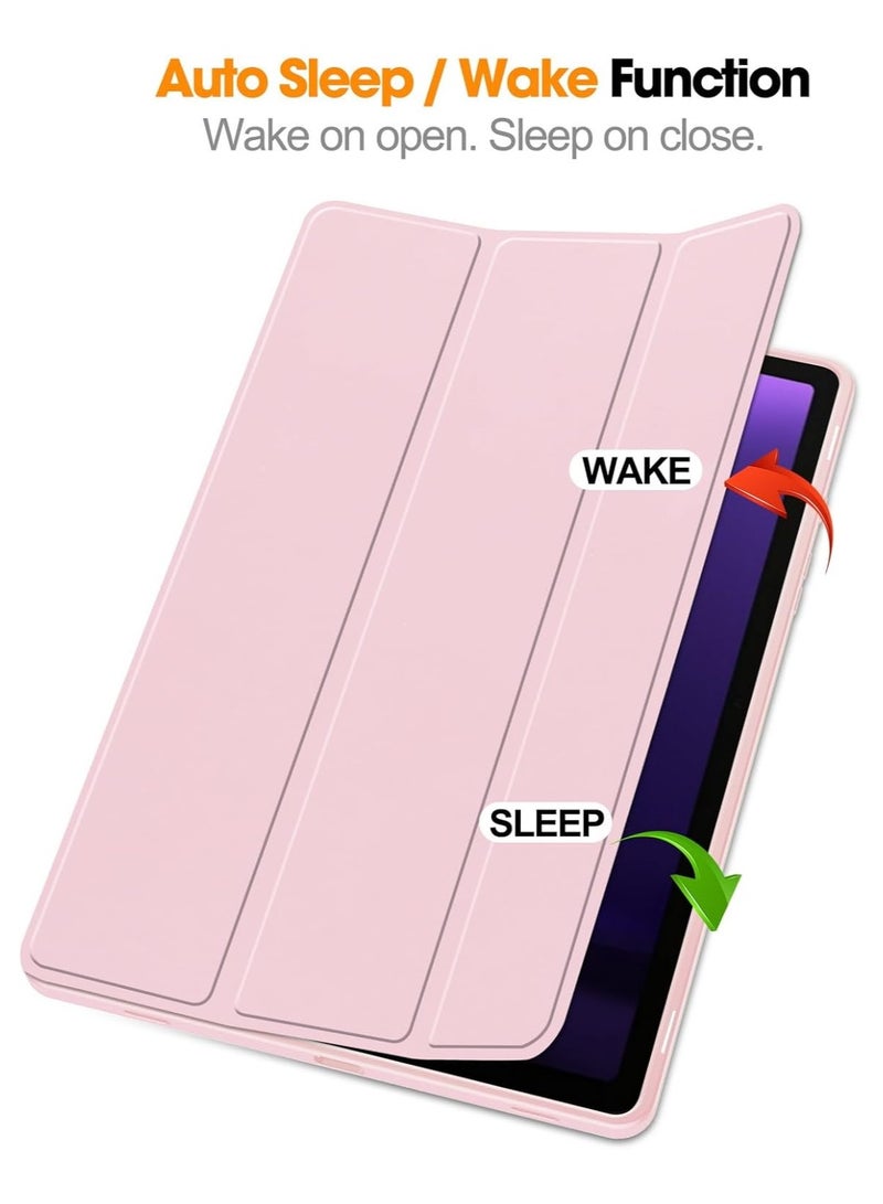 Tablet Case for Samsung Galaxy Tab S10 FE / S9 FE 10.9-Inch with S Pen Holder, Soft TPU Tri-Fold Stand Protective Tablet Cover, Support S Pen Charging, Auto Wake/Sleep (PINK)) - Image 2