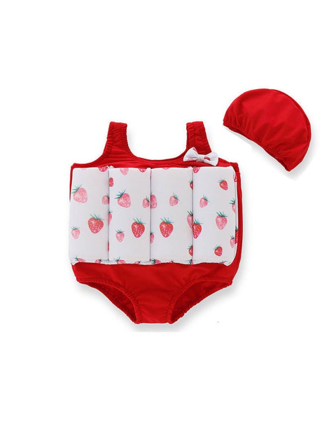 Children's Buoyancy One Piece Swimsuit Baby Toddler Girl Boy Ages One to Three Red Strawberry Design - Image 1