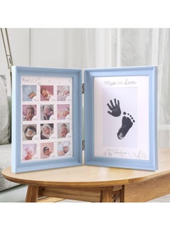 Arabest Baby Picture Frame First Year, Baby Handprint and Footprint Kit with Ink Pad, 12 Month Milestones Baby Gift, Anniversary Growth Record Keepsake for Mom/Newborn (Blue Foldable)  - Image 5