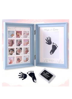 Arabest Baby Picture Frame First Year, Baby Handprint and Footprint Kit with Ink Pad, 12 Month Milestones Baby Gift, Anniversary Growth Record Keepsake for Mom/Newborn (Blue Foldable)  - Image 1