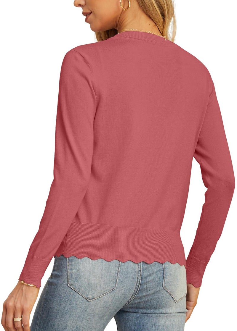 GRECERELLE Women's Long Sleeve V-Neck Button Down Cardigan Knit Shrugs Sweaters, Coral Red, X-Large - Image 4