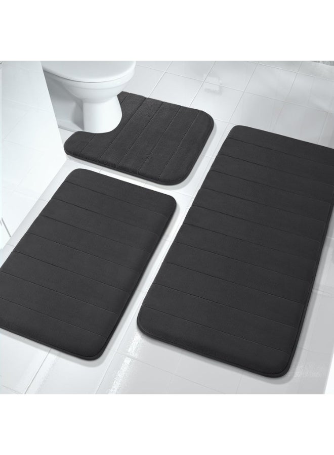 MostNow 3Pcs Bathroom Rugs, Memory Foam Bath Mat Set, Toilet Mats, Soft Comfortable, Water Absorption, Non-Slip, Thick, Machine Washable, Easier to Dry for Floor Mats, Gray (Black) - Image 3