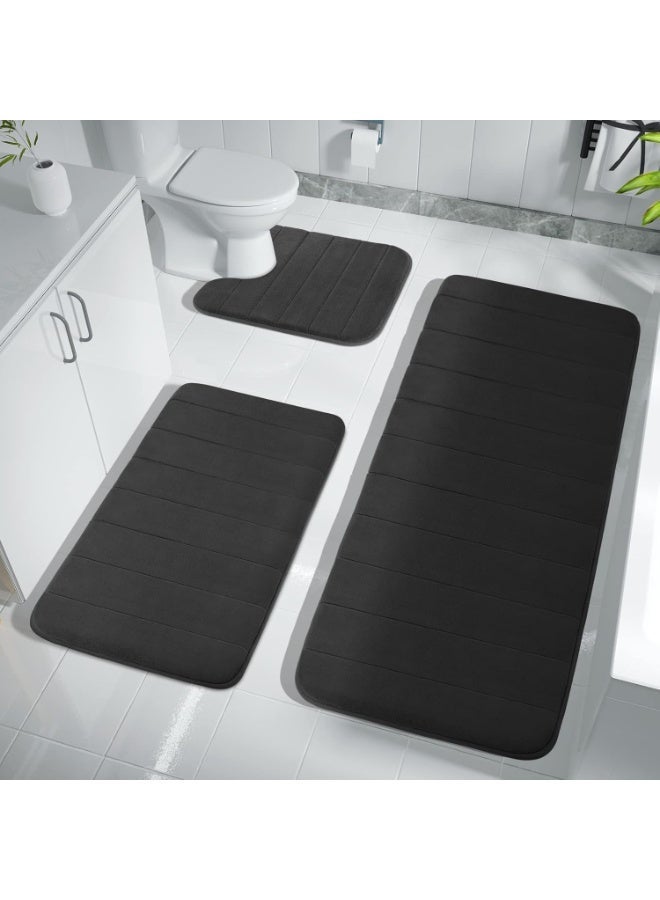 MostNow 3Pcs Bathroom Rugs, Memory Foam Bath Mat Set, Toilet Mats, Soft Comfortable, Water Absorption, Non-Slip, Thick, Machine Washable, Easier to Dry for Floor Mats, Gray (Black) - Image 1