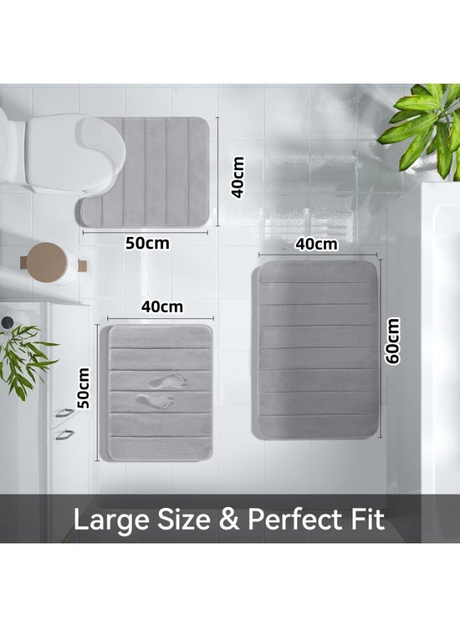 MostNow 3Pcs Bathroom Rugs, Memory Foam Bath Mat Set, Toilet Mats, Soft Comfortable, Water Absorption, Non-Slip, Thick, Machine Washable, Easier to Dry for Floor Mats, Gray (Black) - Image 5